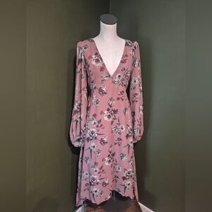 Joyfolie Mauve Floral Long Sleeve Dress